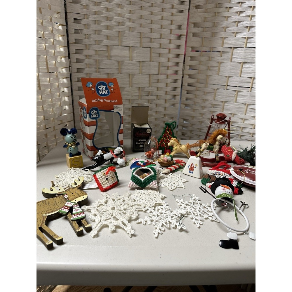 Multiple Lot of 20+ Handmade & Not Handmade Christmas Ornaments‎ Cat In The Hat